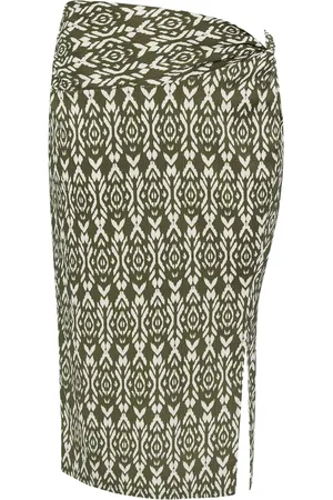 Evans Olive Ikat Crinkle Midi Skirt AU 30-32