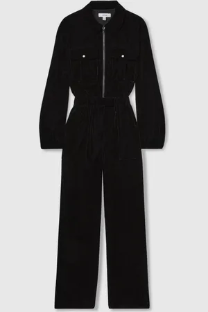 Reiss Black Vinnia Patch-Pocket Velvet Jumpsuit AU 10