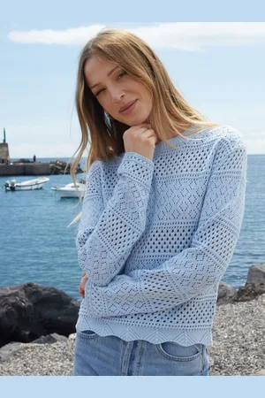 Threadbare Blue Long Sleeve Pointelle Crochet Knit Jumper 14