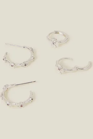 Accessorize Silver Sterling Silver Plated Flower Hoop Earrings 2 Pack One