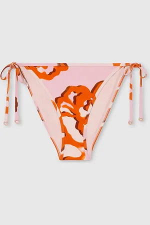 Reiss Pink/Orange Tina Printed Side Tie Bikini Bottoms AU 16