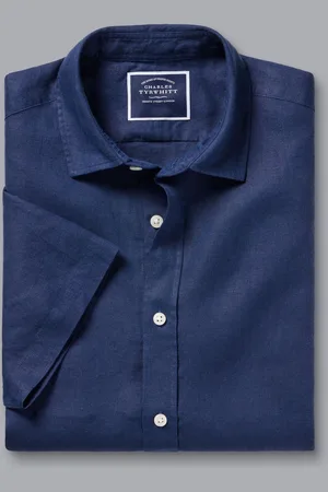 Charles Tyrwhitt Slim Fit Plain Short Sleeve Pure 100% Linen Shirt S
