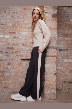 Threadbare Black Side Stripe Pull On Wide Leg Trousers AU 16