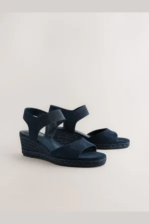 Next Navy Standard Fit Forever Comfort Round Toe Elastic Strap Detail Wedges eu40uk65