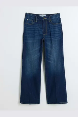 River Island Blue Petite High Waisted Relaxed Straight 100% Cotton Jeans AU 14 XS