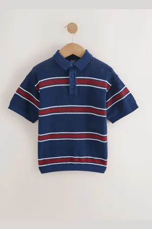 Next 100% Cotton Short Sleeve Stripe Knitted Polo Shirt (3-16yrs) 12 Years (152cm)
