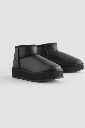 Next Black Shower Repellent Suede Faux Fur Lined Platform Boots AU 8.5 (EU 40)
