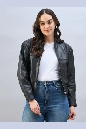 Urban Code Black Leather Bomber Jacket With Whipstitching AU 12