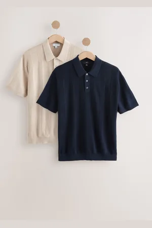 Next Regular Fit Cotton Rich Short Sleeve Textured Knit Polo Shirt 2 Pack XS
