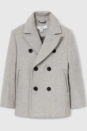 Reiss Soft Grey Melange Bergamo 3-9 yrs Wool-Blend Twill Double-Breasted Coat 3