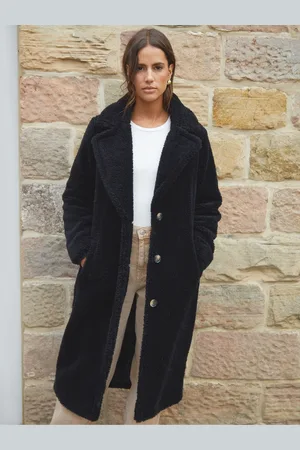 Threadbare Black Longline Borg Coat AU 16