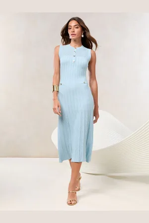 Lipsy London Petite Pointelle Ribbed Knit Buttoned Sleeveless Midi Dress AU 18
