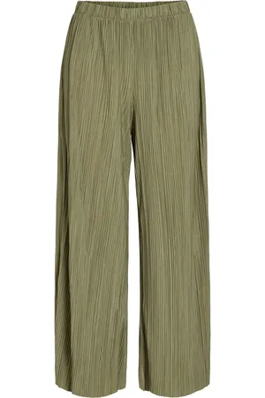 VILA Green High Waisted Plisse Culotte Trousers