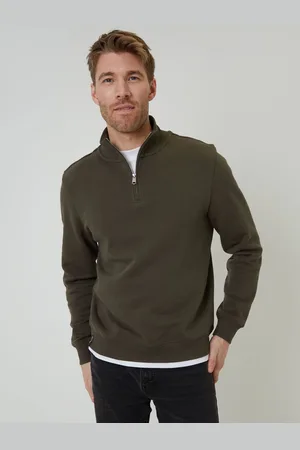 Threadbare Khaki Mock T-Shirt Quarter Zip Sweatshirt XL