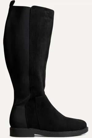 Linzi Black Steel Wide Fit High Leg Boots With Stretch Panel AU 5 (EU 36)