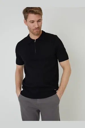 Threadbare Quarter Zip Textured Trim Knitted Polo Shirt S