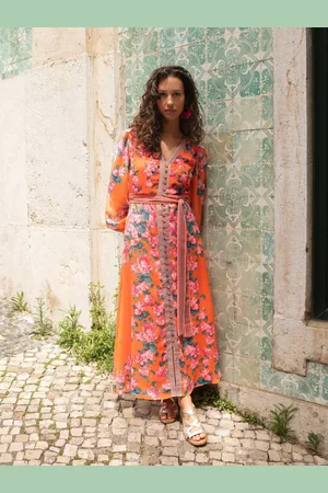 RAISHMA Athena Chiffon Long Sleeve V-Neck Vibrant Floral Print Dress AU 12
