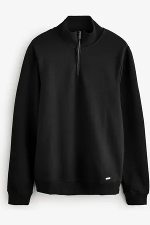 Threadbare Black Jacquard Textured Quarter Zip Sweatshirt XL