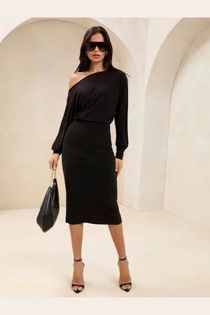 Lipsy London Slash Neck Jersey Bodycon Midi Dress AU 10