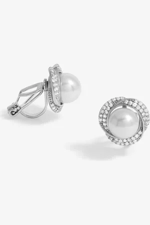 Jon Richard Silver Tone Cubic Zirconia Pearl Clip Earrings one
