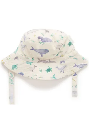 Purebaby Blue Whale Print 100% Cotton Bucket Hat xs
