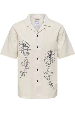 Only & Sons Onsgali Relax Resort Short Sleeve Embroidery 100% Cotton Shirt XL