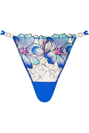 Ann Summers Blue Fluorescence Floral Embroidery String Knickers AU 18