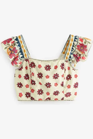 Next Cream Embroidered Frill Sleeve Square Neck Cami 100% Cotton Top AU 14