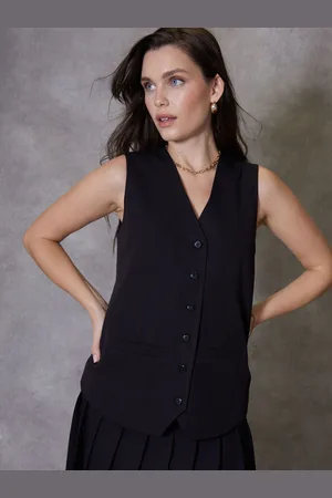 Threadbare Black Longline Fitted Tailored Waistcoat AU 10