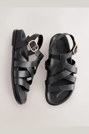 Next Black Leather Cross Strap Footbed Sandals AU 6 (EU 37)