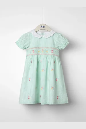 JoJo Maman Bébé Floral Seersucker Embroidered Smocked Dress 3