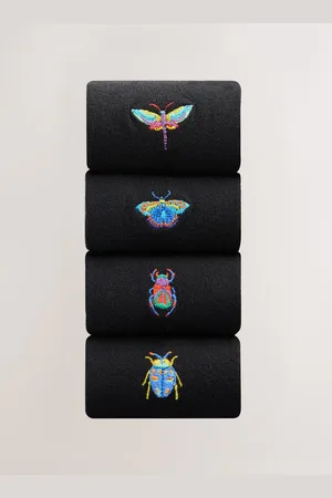 Next Black Signature Embroidered Socks 4 Pack UK 9