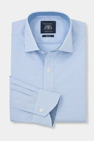 SAVILE ROW Slim Fit Gingham Check Single Cuff Formal 100% Cotton Shirt AU 41 Regular