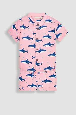 JoJo Maman Bébé Coral 2-Piece Shark Cotton Linen Shirt & Shorts Set 4