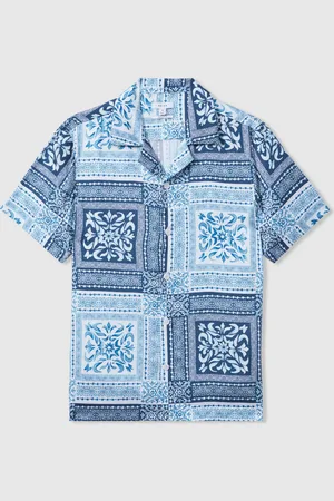 Reiss Nico Satin Floral Cuban Collar Shirt S