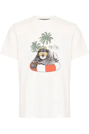 Blend White Sloth Printed Short Sleeve 100% Cotton T-Shirt medium