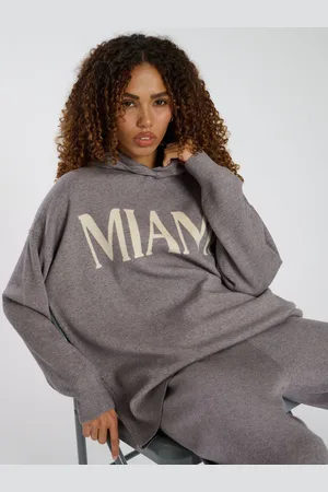 South Beach Grey Knit Rib Hem Hoodie L
