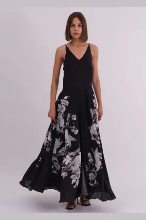Religion Inversion Maxi Dress In Cupro With Beautiful Swallow Print AU 14