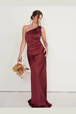 Six Stories One Shoulder Satin Ruched Bridesmaid Dress AU 18