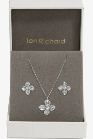 Jon Richard Silver Tone Cubic Zirconia Floral Print Set One