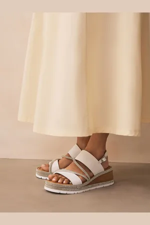 Next White Extra Wide Fit Forever Comfort Leather Bling Detail Slingback Sports Wedge Sandals AU 8 (EU 39)