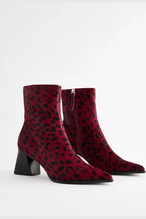 Next Leopard Print Leather Forever Comfort Block Heeled Ankle Boots AU 9 (EU 41)