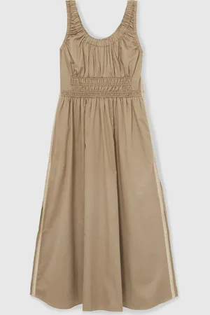 Reiss Anouk Cotton Craft-Stitch Shirred Midi Dress AU 4