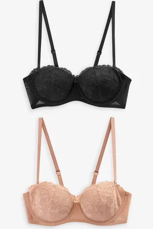 Next Black/Praline Nude Lace Light Pad Strapless Multiway Bras 2 Pack A-E 32 D