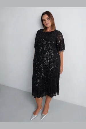 Live Unlimited London Curve Fringe Sequin Midi Dress AU 18