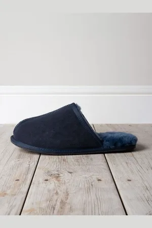 Chelsea Peers Blue Mens Suede Sheepskin Mule Slippers M