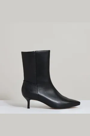 Reiss Black Millie Leather Kitten-Heel Ankle Boots AU 8 (EU 39)