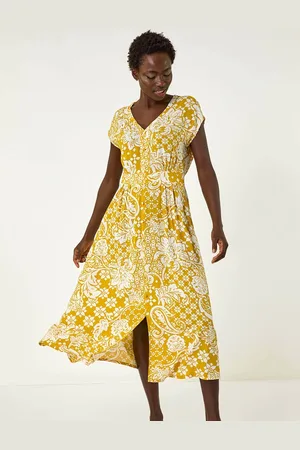 Roman Leaf Print Button Midi Dress AU 14