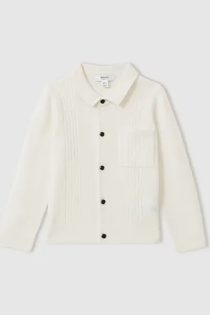 Reiss Off White Lockhurst 3-9 yrs Wool Cable Knit Cardigan 7