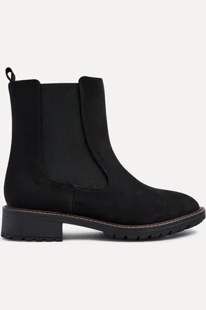 Linzi Black Holland Wide Fit Faux Suede Chelsea Boots With Stretch Panel AU 10 (EU 41)